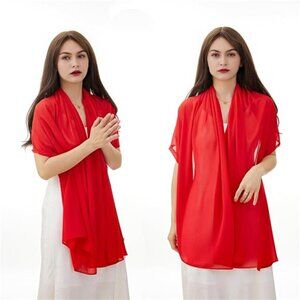 Women Lightweight Breathable Solid Color Soft Chiffon Long